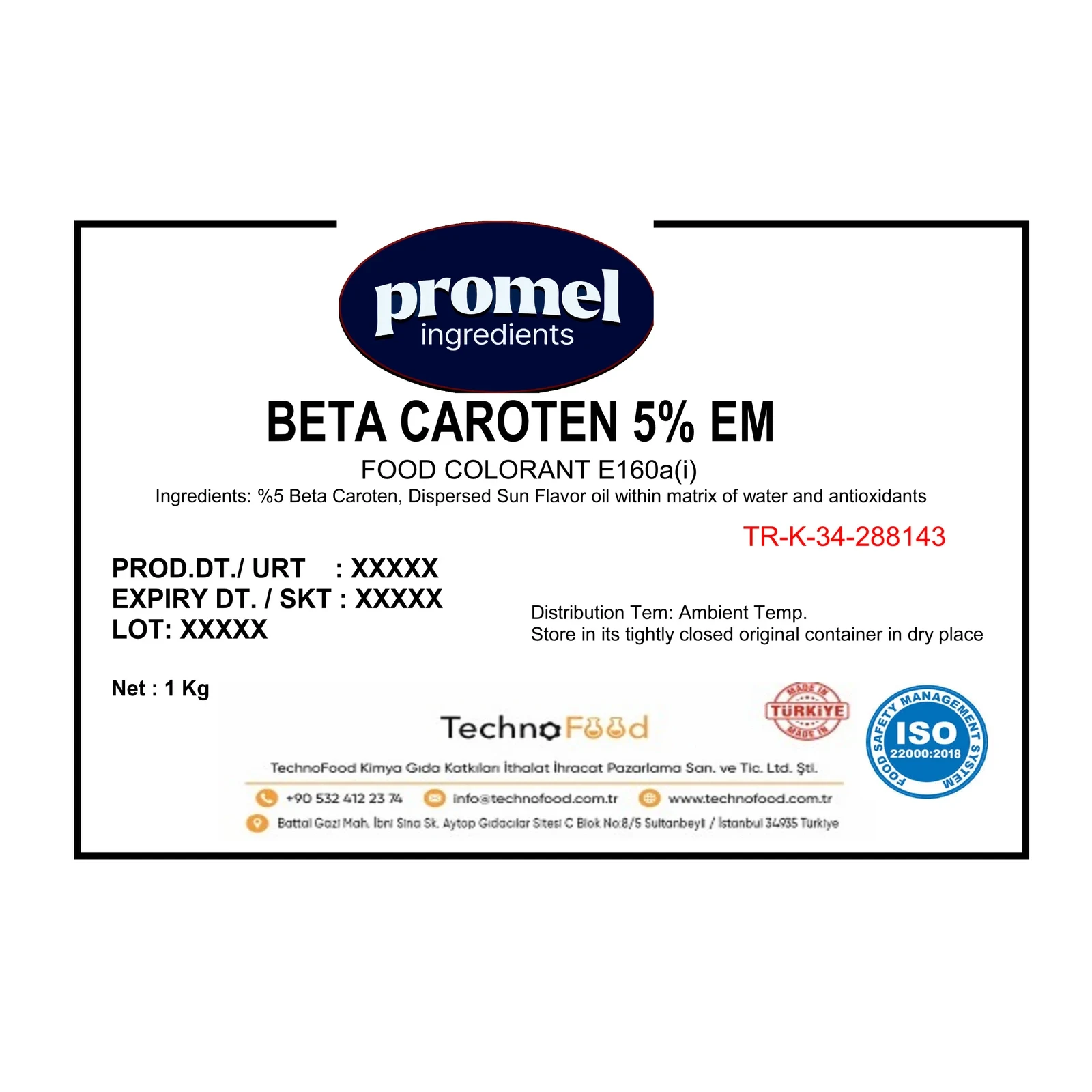 Promel Beta Carotene EM 5% – ملون غذائي قابل للتشتت في الماء